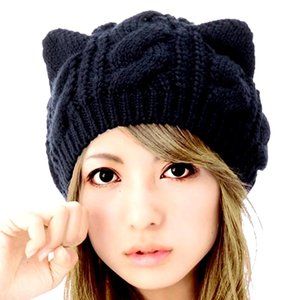 Kawaii Black Kitty-Bunny Earred Beanie